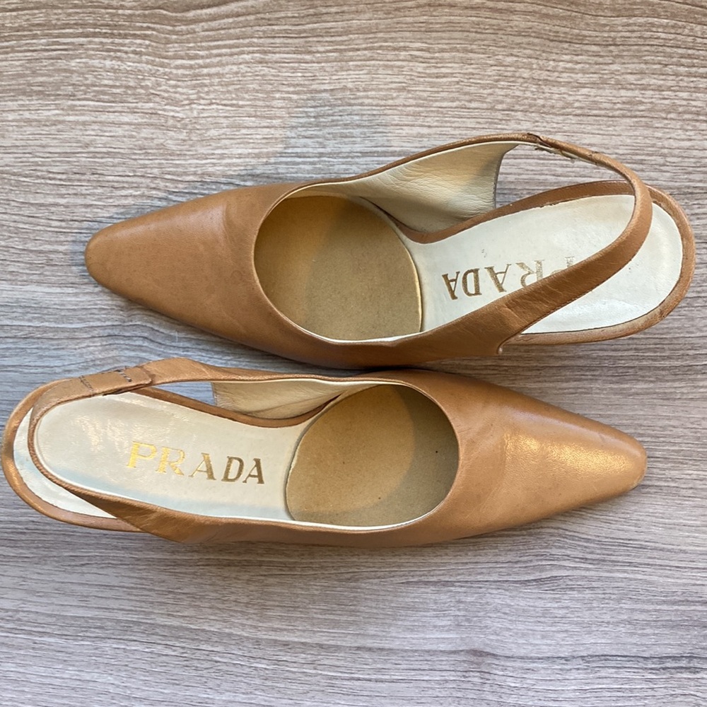 Prada sling back pointy shoes sandals size 35,5 rectangle heel - Picture 3 of 16